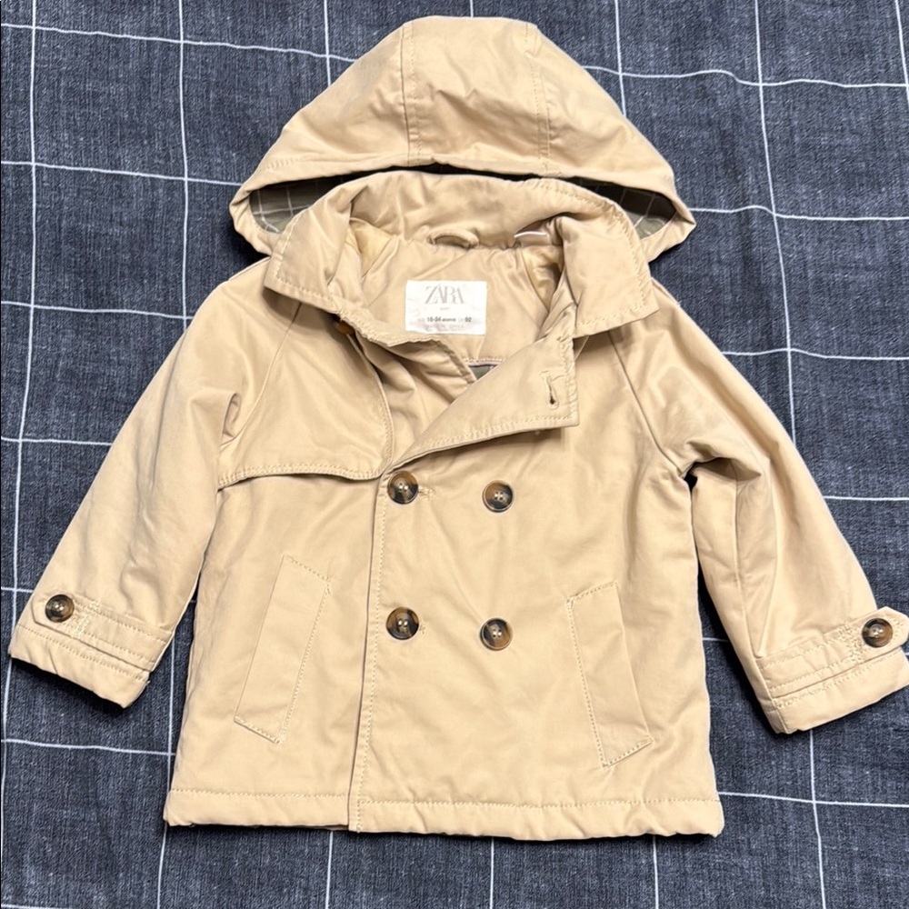 Zara Tan Khaki Hooded Trench Coat Jacket 18-24 Months